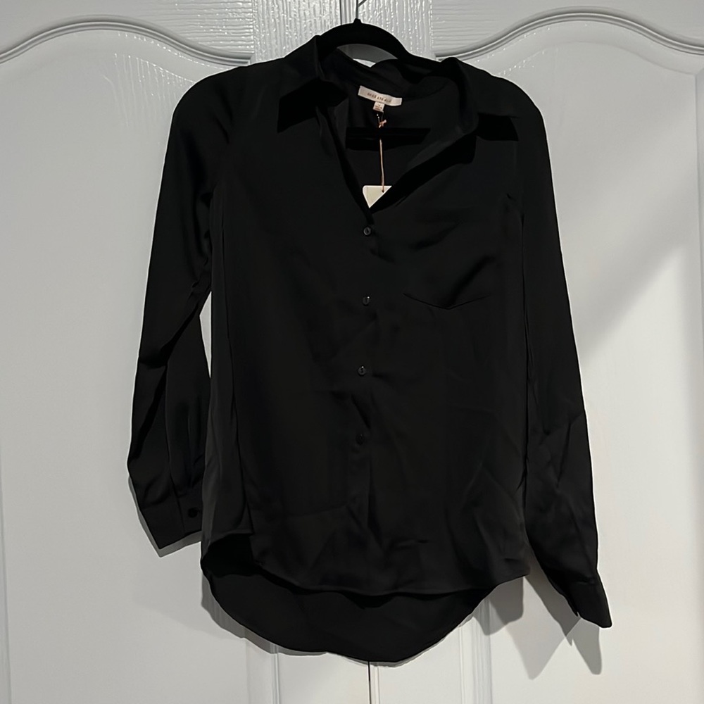 Long sleeve black button down blouse